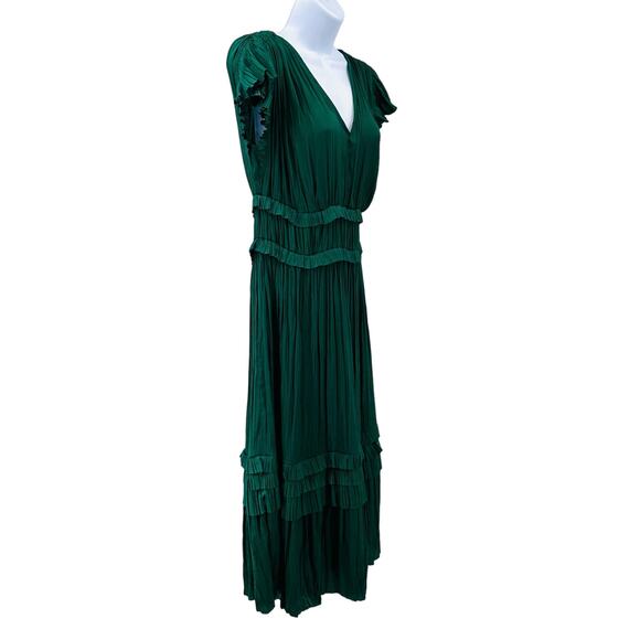 Current Air by Anthropologie Green Sereia Pleated Midi Dress Womens Small V Neck - Picture 8 of 13